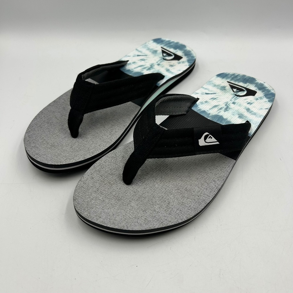Quiksilver Flip Flops Grey Blue Tie Dye Mens Sandals Size 12